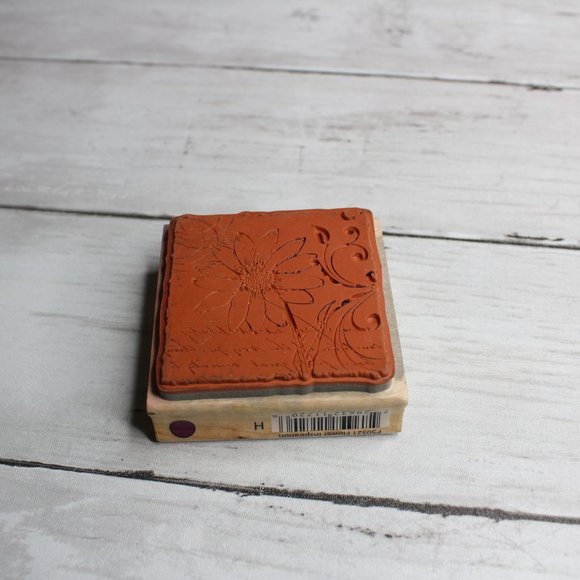 Hampton Art Rubber Stamp Mounted Wooden Block Hot Fudge Studio Flower - Picture 4 of 4